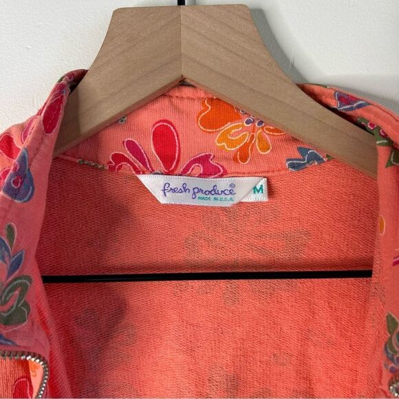Fresh Produce Bomber Jacket Peach and Pink Floral size Medium Cotton USA made - Picture 4 of 9
